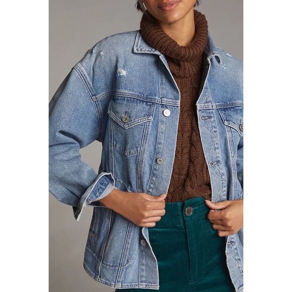 Anthropologie x Citizens of Humanity Dolly Belted Distressed Denim Jacket XL - Picture 10 of 16